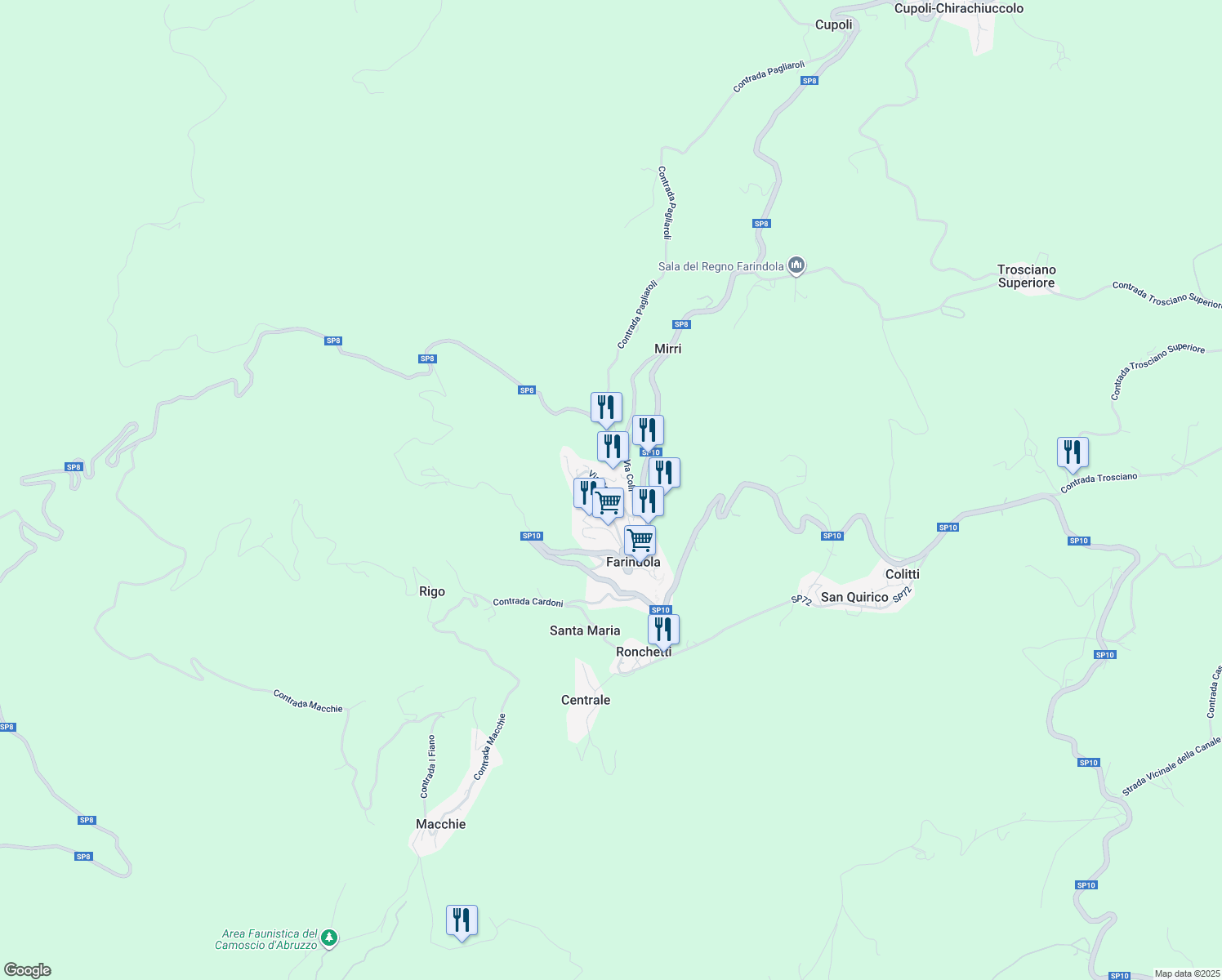 map of restaurants, bars, coffee shops, grocery stores, and more near 37 Strada Provinciale 72 in Farindola