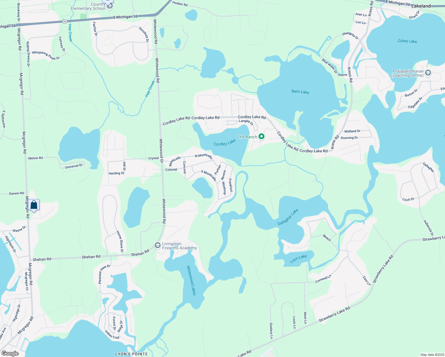map of restaurants, bars, coffee shops, grocery stores, and more near 10695 Revere in Pinckney