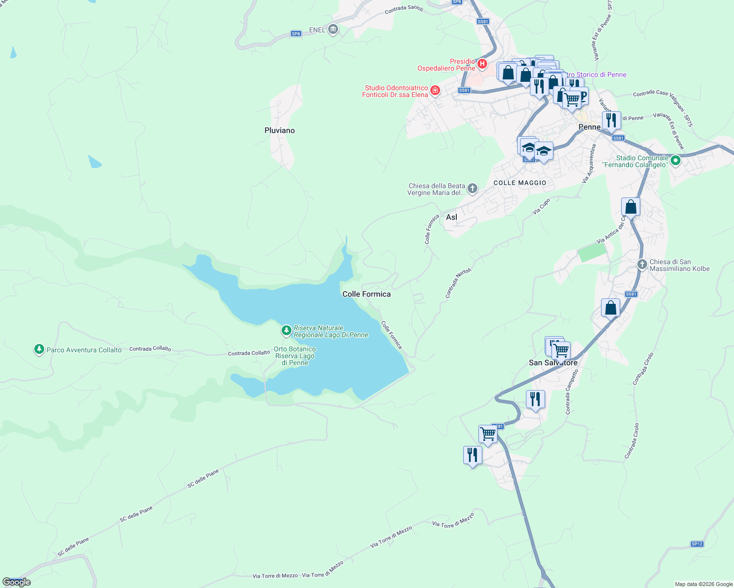map of restaurants, bars, coffee shops, grocery stores, and more near in Colle Formica