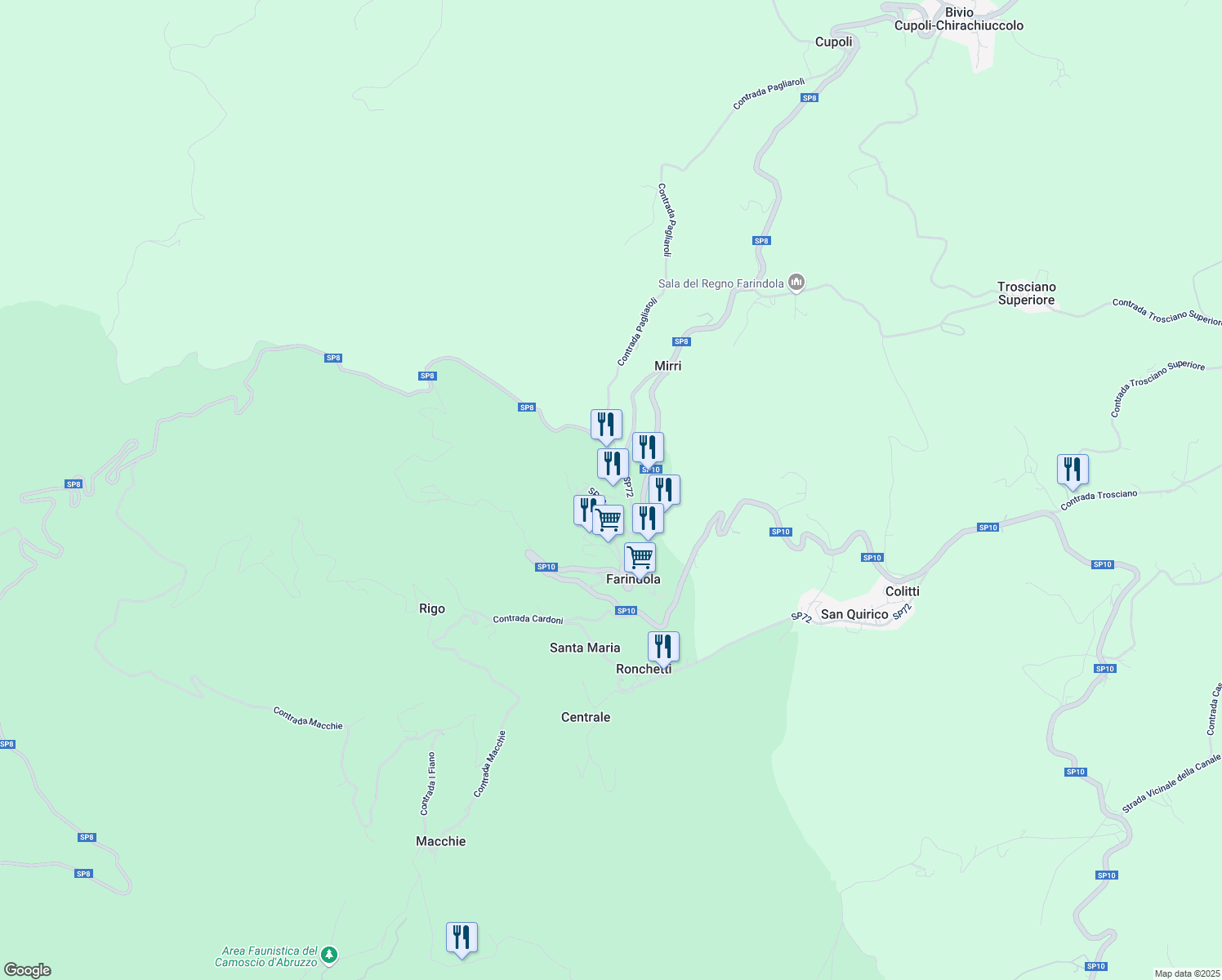 map of restaurants, bars, coffee shops, grocery stores, and more near 37 Strada Provinciale 72 in Farindola