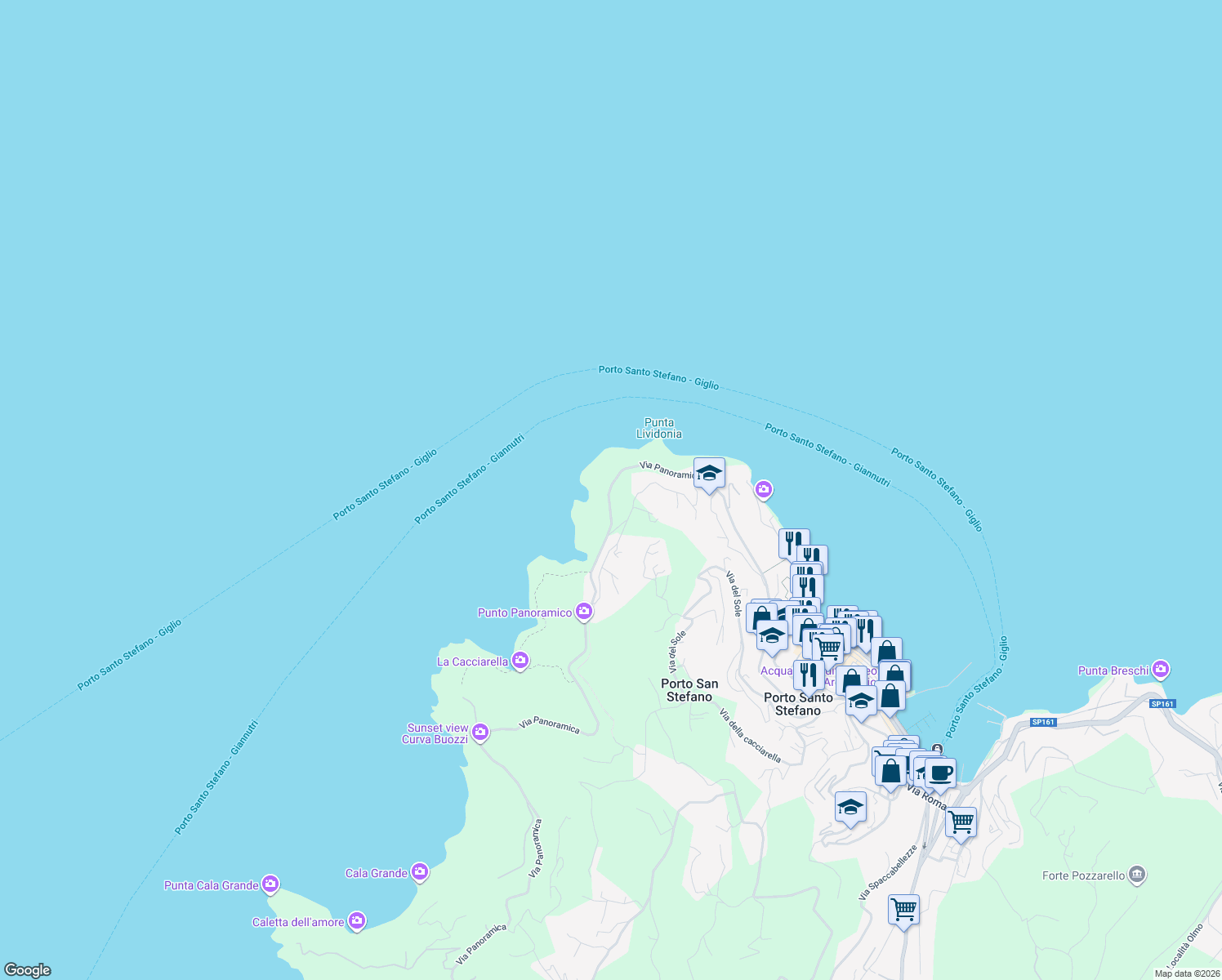 map of restaurants, bars, coffee shops, grocery stores, and more near 339 Via Panoramica in Provincia di Grosseto