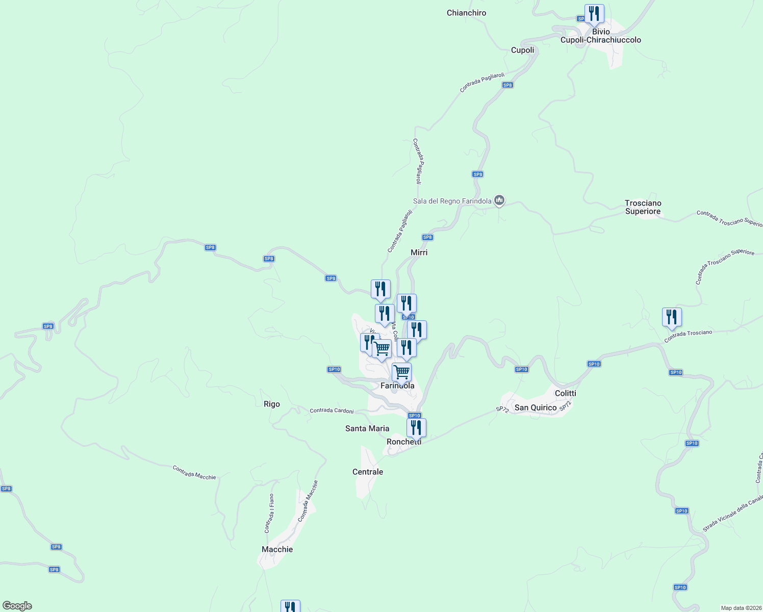 map of restaurants, bars, coffee shops, grocery stores, and more near 57 SP72 in San Quirico