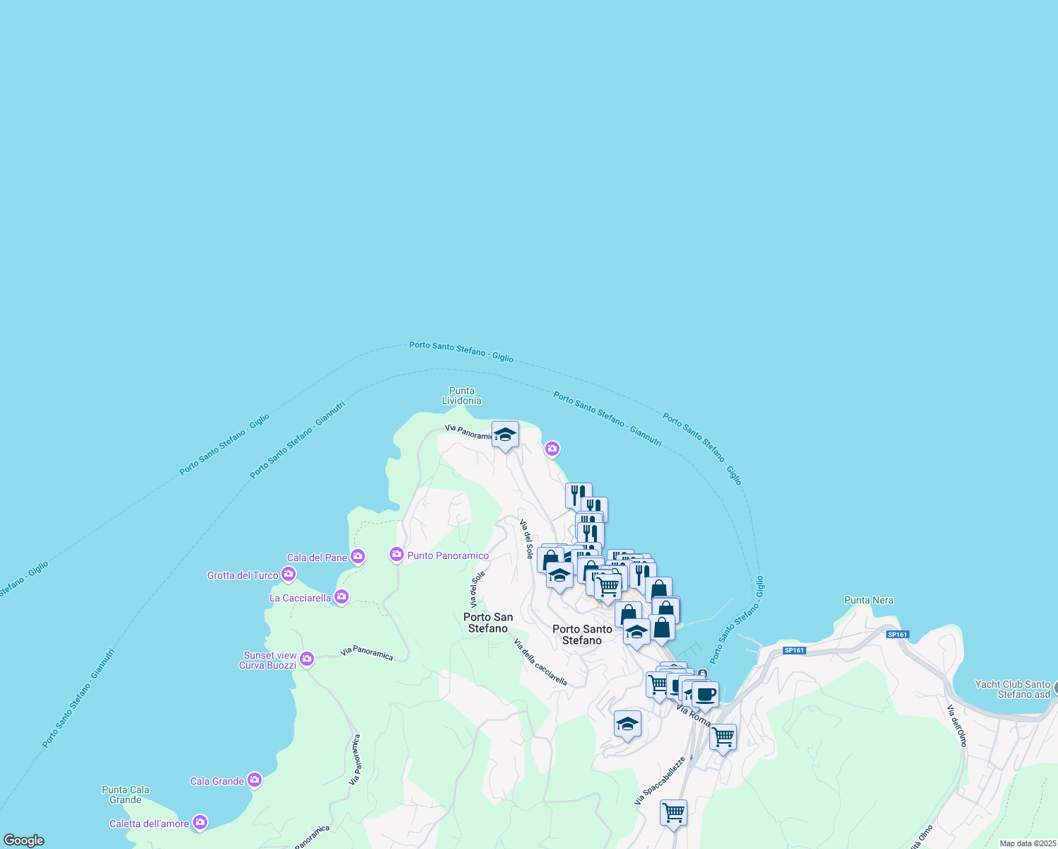 map of restaurants, bars, coffee shops, grocery stores, and more near in Porto Santo Stefano