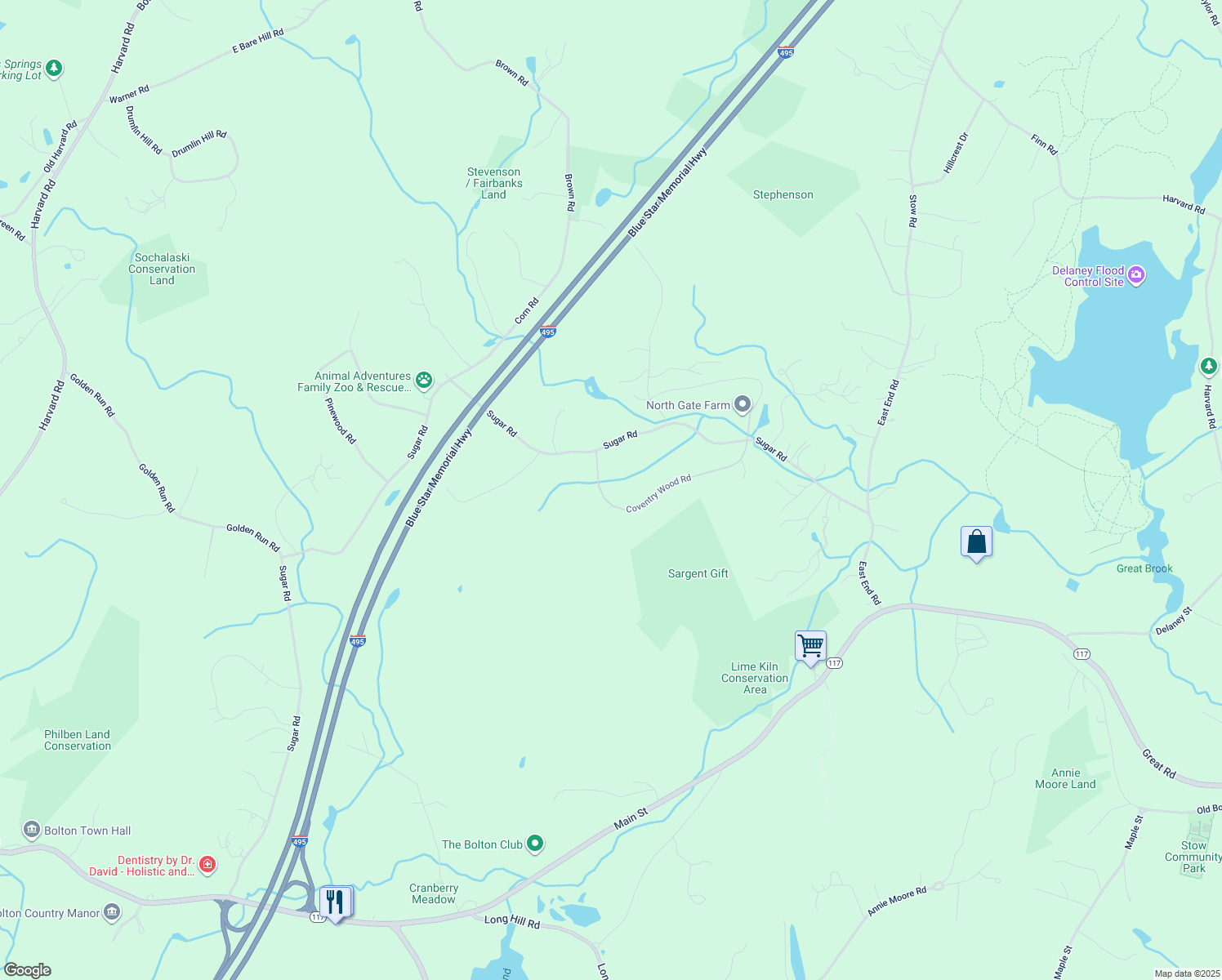 map of restaurants, bars, coffee shops, grocery stores, and more near 111 Coventry Wood Road in Bolton