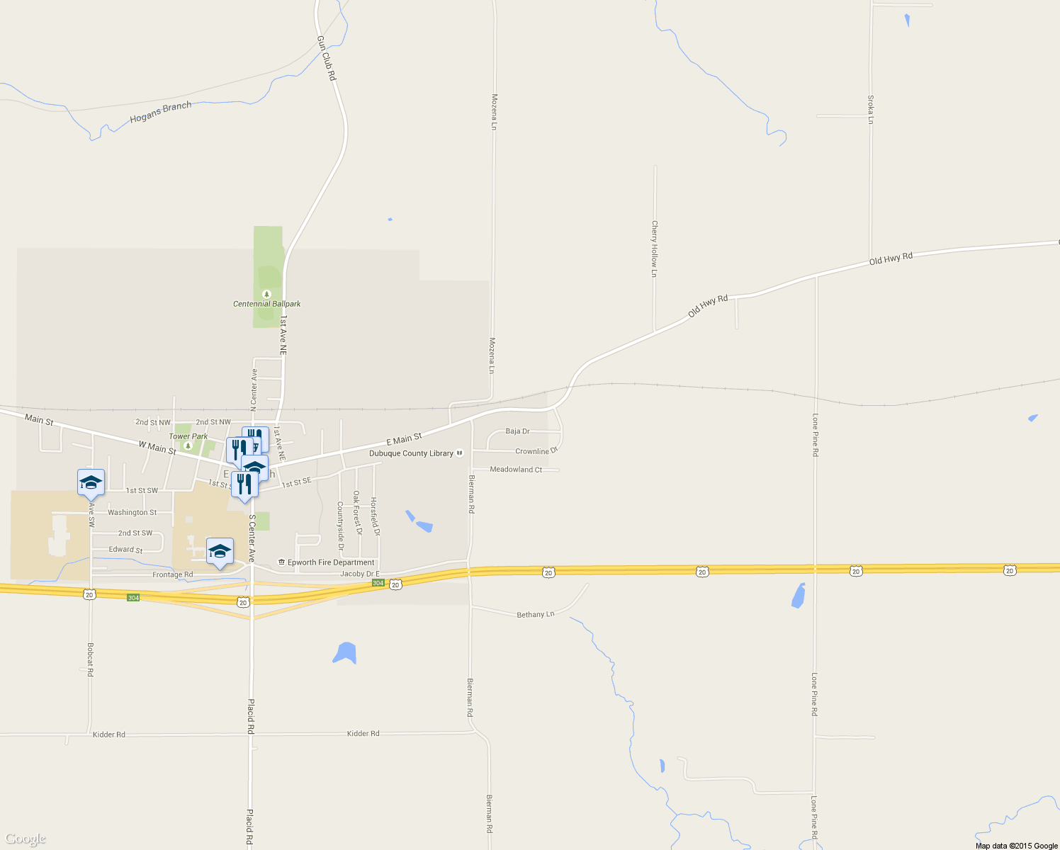 map of restaurants, bars, coffee shops, grocery stores, and more near 621 Baja Dr in Epworth