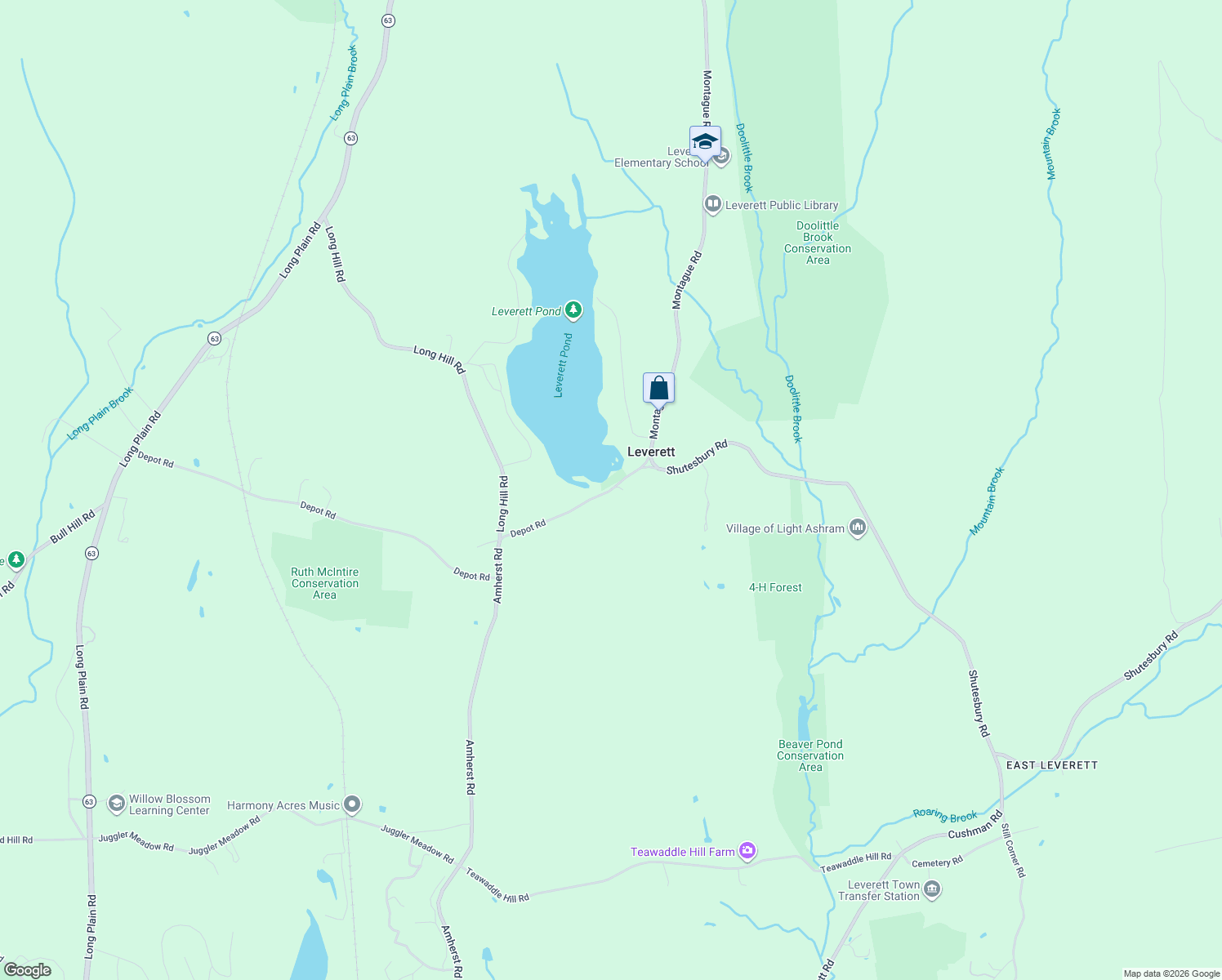 map of restaurants, bars, coffee shops, grocery stores, and more near 178 Depot Road in Leverett
