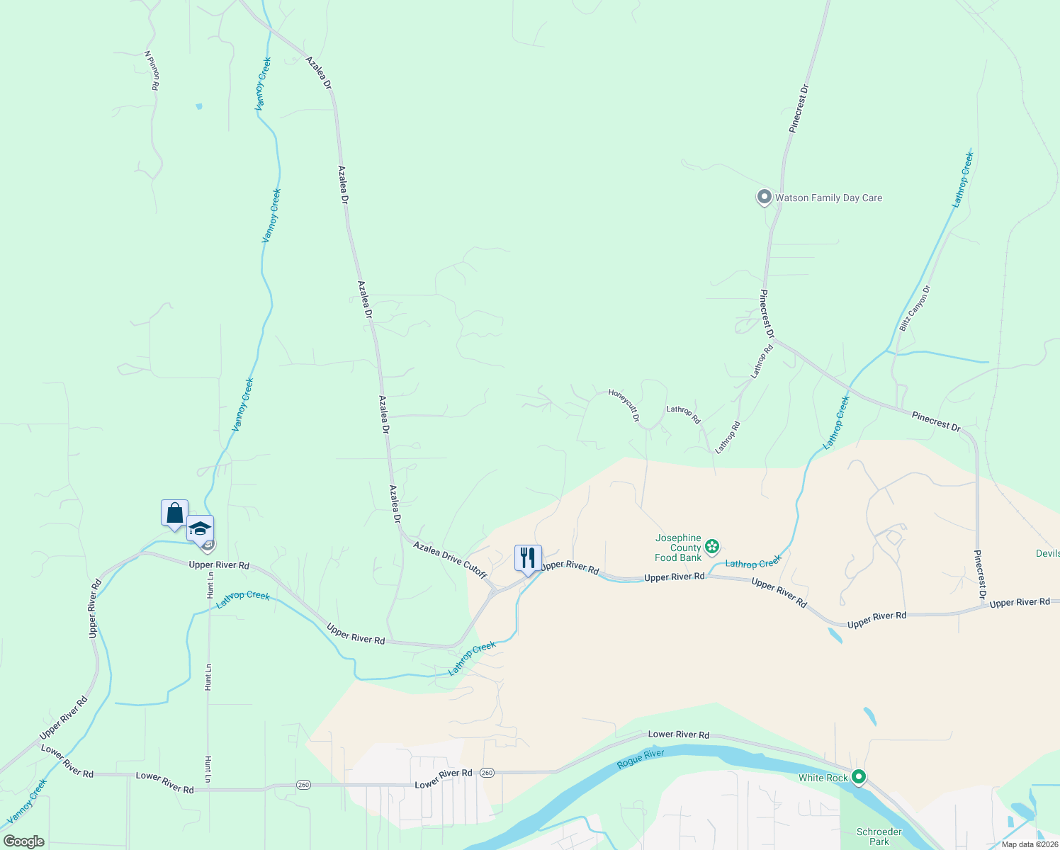 map of restaurants, bars, coffee shops, grocery stores, and more near 215 Isabella Lane in Grants Pass