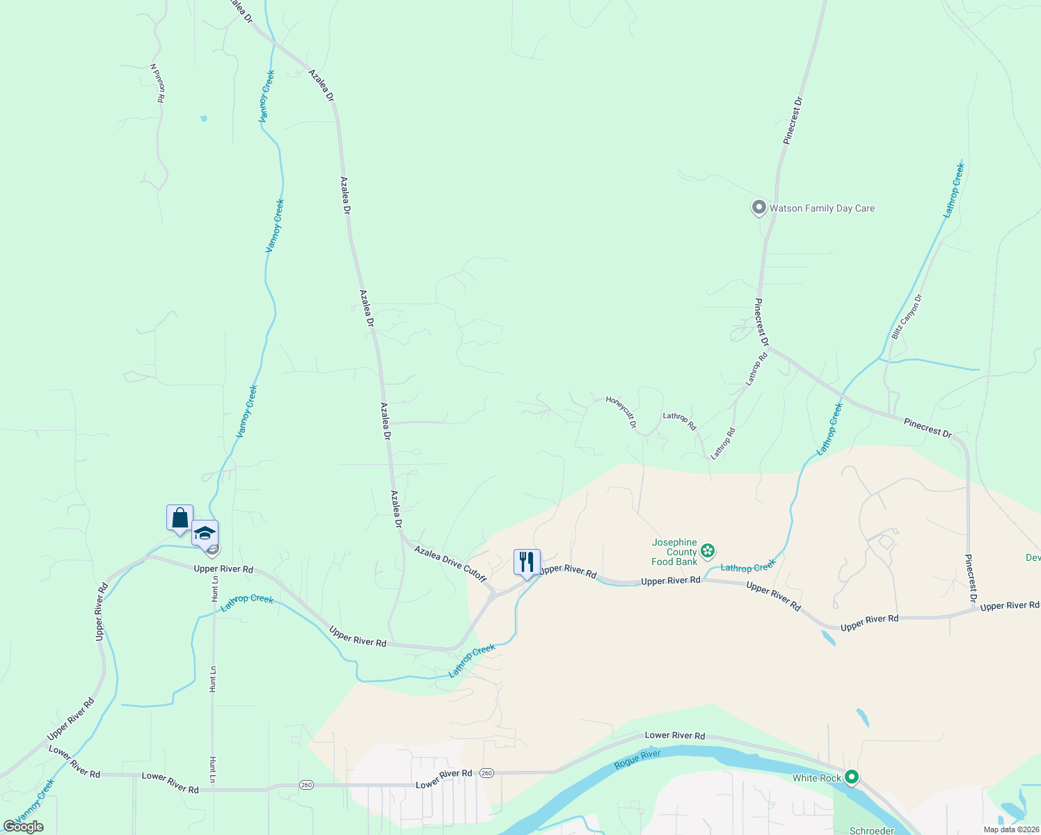 map of restaurants, bars, coffee shops, grocery stores, and more near 215 Isabella Lane in Grants Pass
