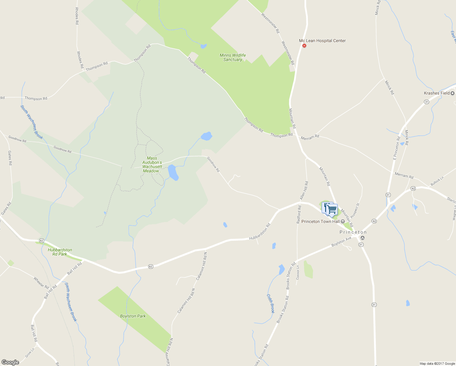 map of restaurants, bars, coffee shops, grocery stores, and more near 46 Goodnow Road in Princeton