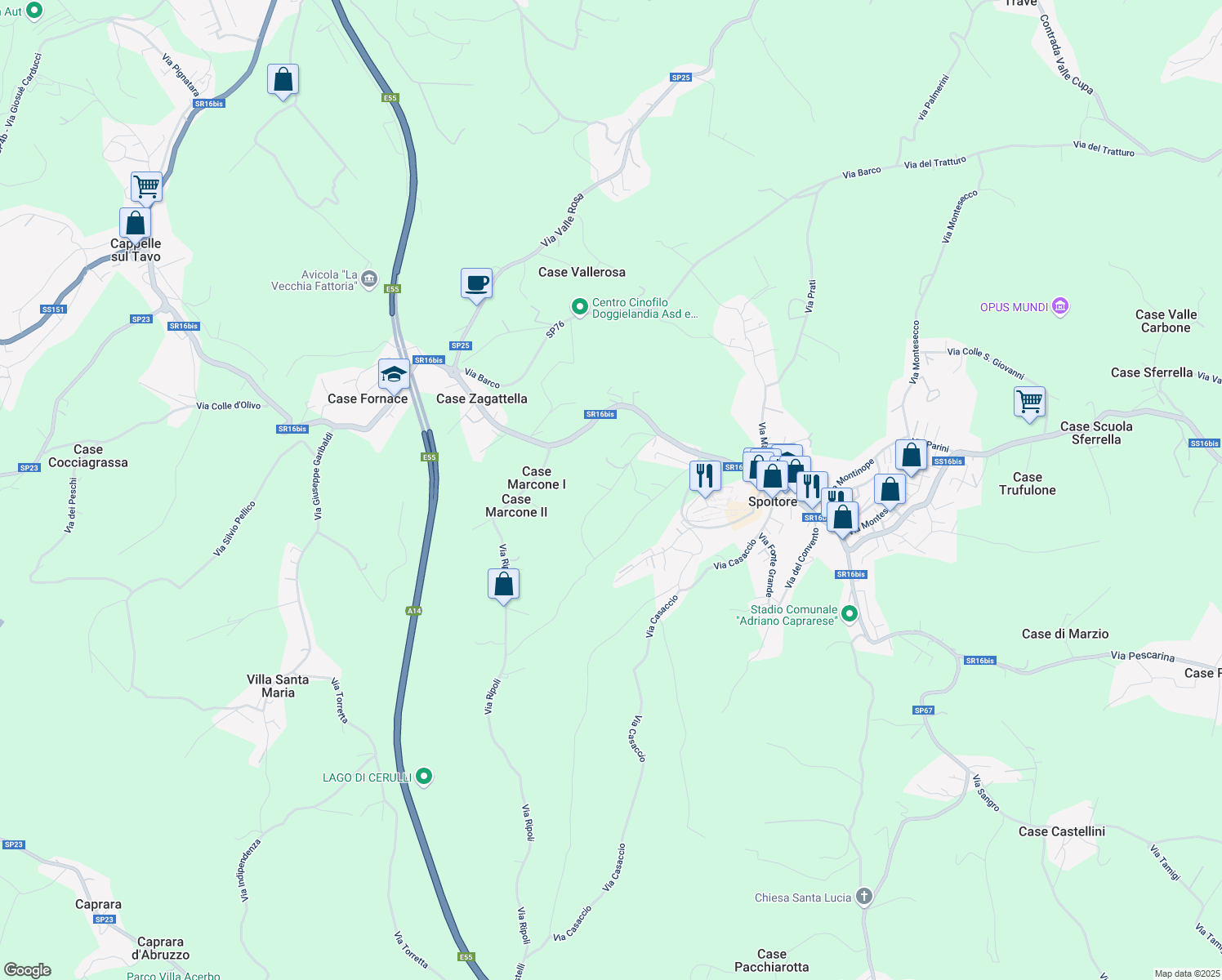 map of restaurants, bars, coffee shops, grocery stores, and more near 3 Strada Fonte Fredda in Provincia di Pescara