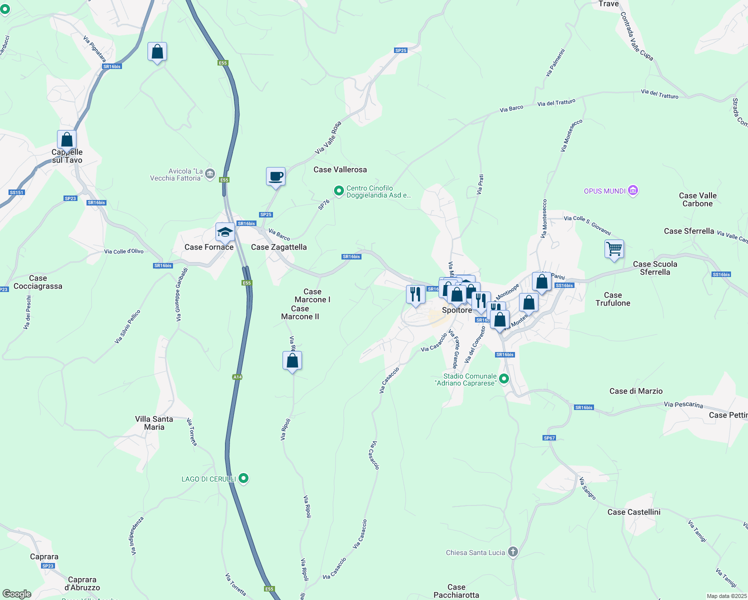 map of restaurants, bars, coffee shops, grocery stores, and more near 3 Strada Fonte Fredda in Provincia di Pescara