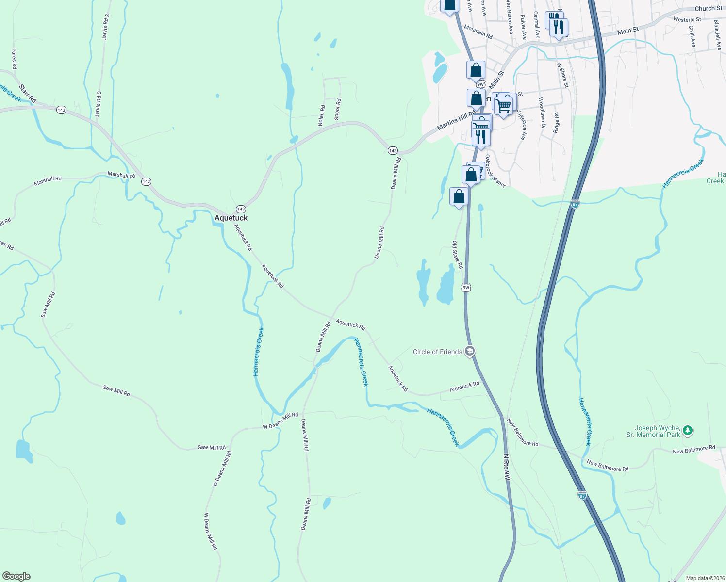 map of restaurants, bars, coffee shops, grocery stores, and more near 968 Deans Mill Road in Ravena