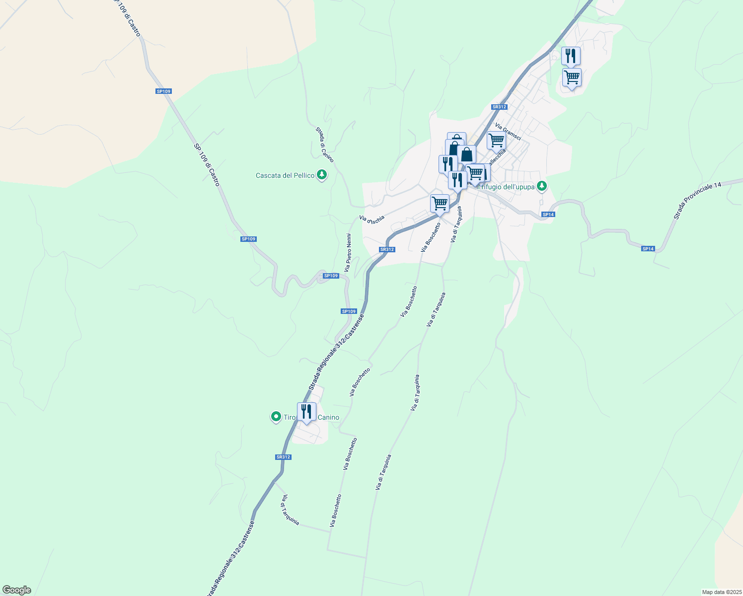map of restaurants, bars, coffee shops, grocery stores, and more near in Province of Viterbo