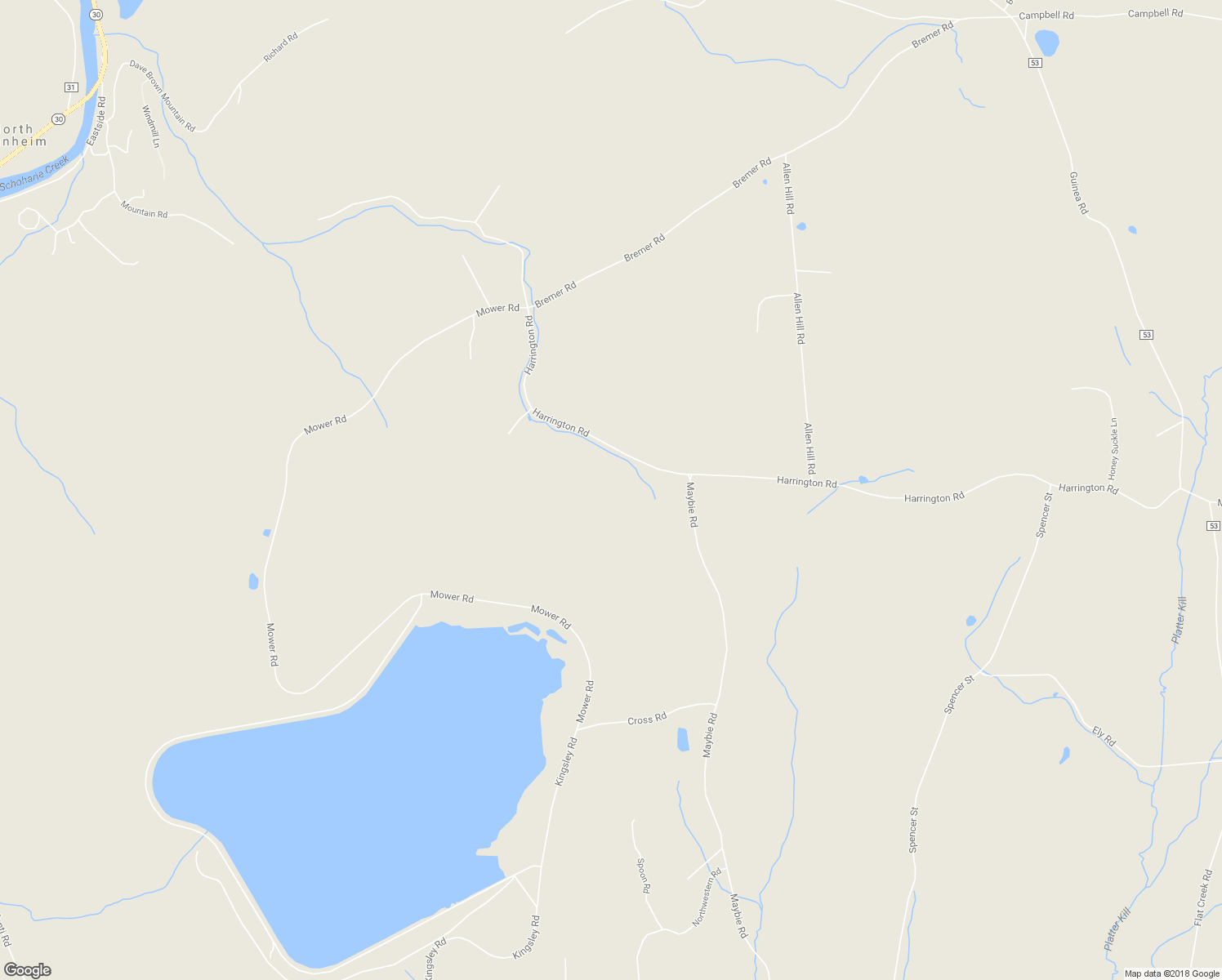 map of restaurants, bars, coffee shops, grocery stores, and more near 206 Harrington Road in Gilboa