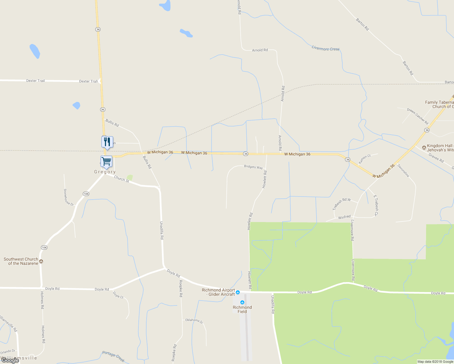 map of restaurants, bars, coffee shops, grocery stores, and more near 1953 Bridgets Way in Gregory