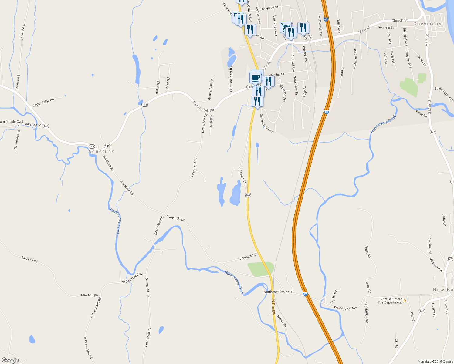 map of restaurants, bars, coffee shops, grocery stores, and more near 1083 Old State Rd in Ravena