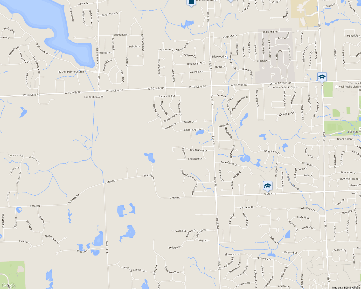 map of restaurants, bars, coffee shops, grocery stores, and more near 47714 Cheltenham Drive in Novi