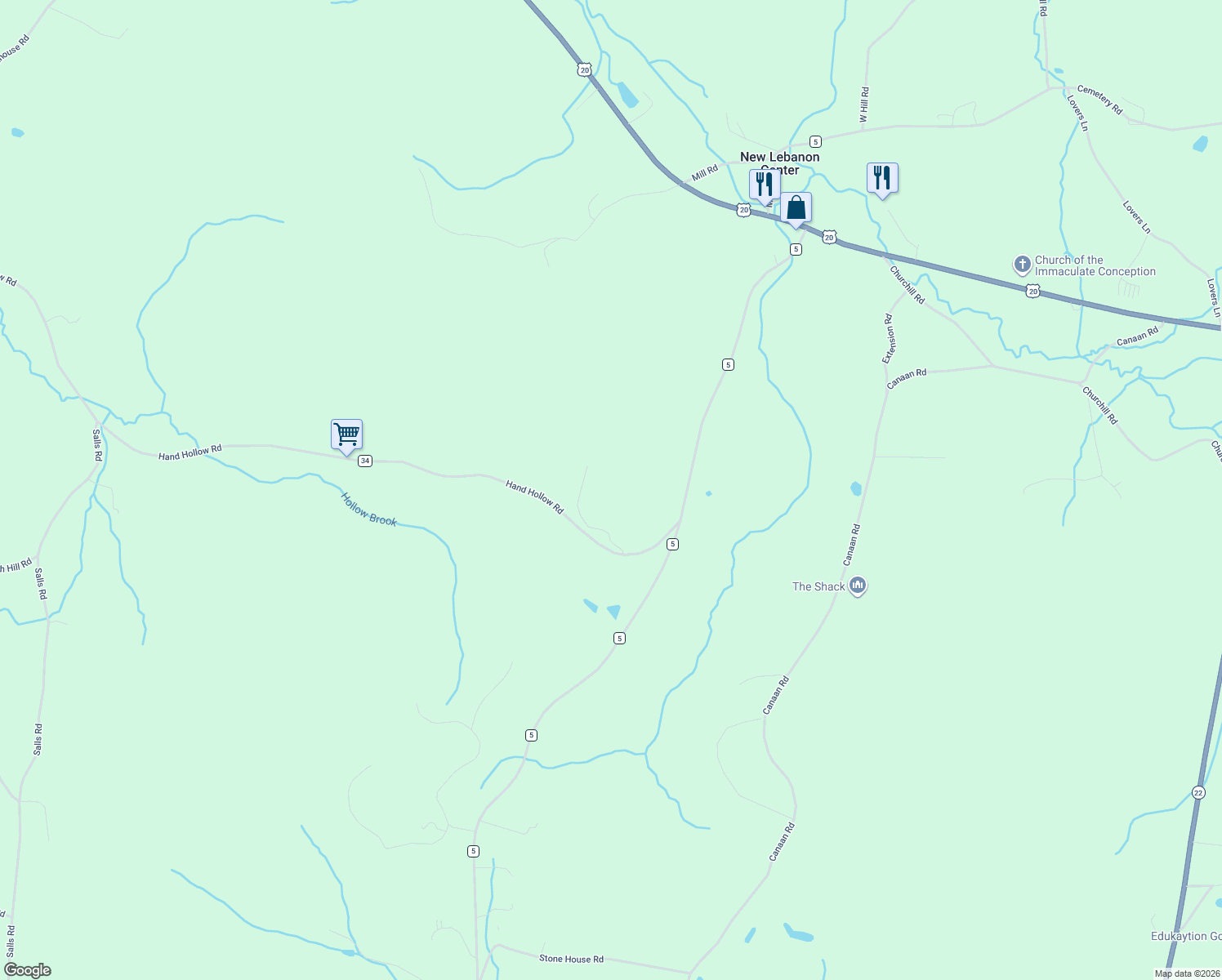 map of restaurants, bars, coffee shops, grocery stores, and more near 403 Hand Hollow Road in East Chatham