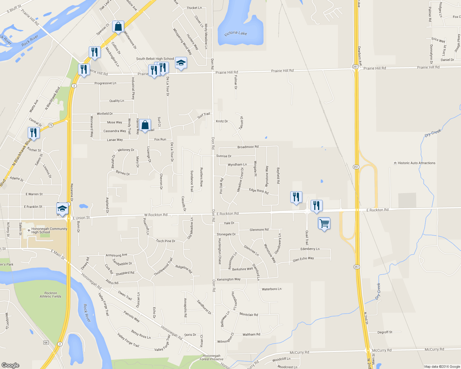 map of restaurants, bars, coffee shops, grocery stores, and more near 1823 Pin Oak Court in Rockton