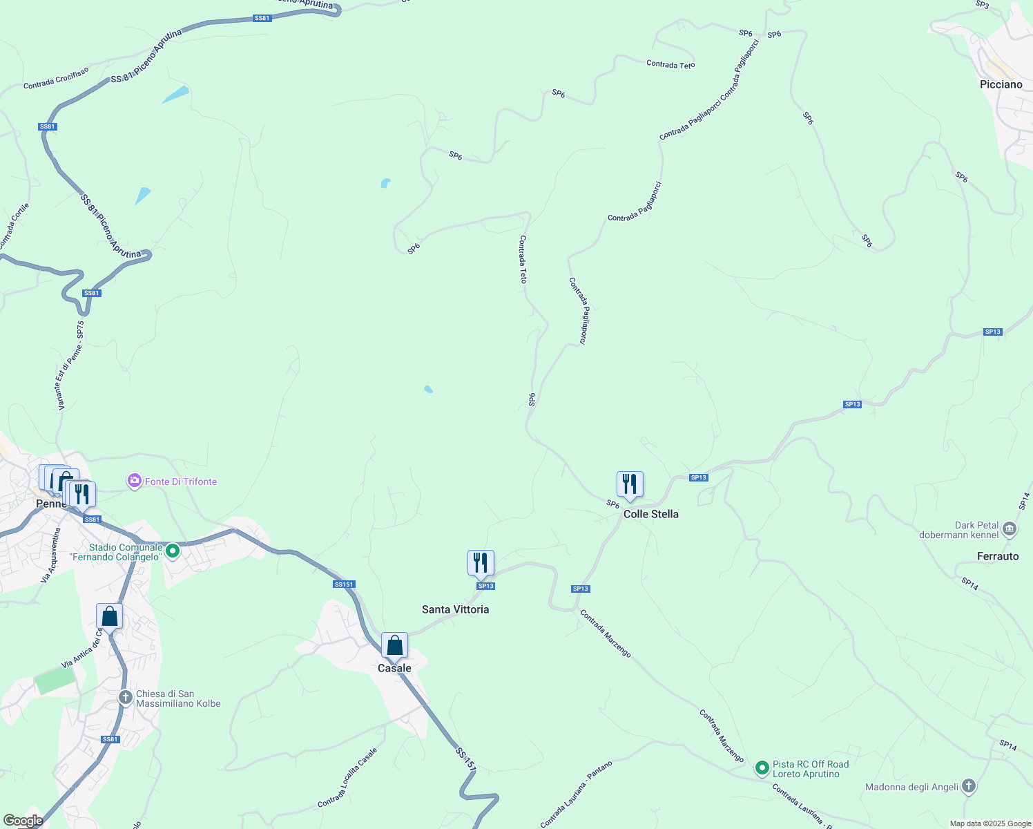 map of restaurants, bars, coffee shops, grocery stores, and more near in Province of Pescara