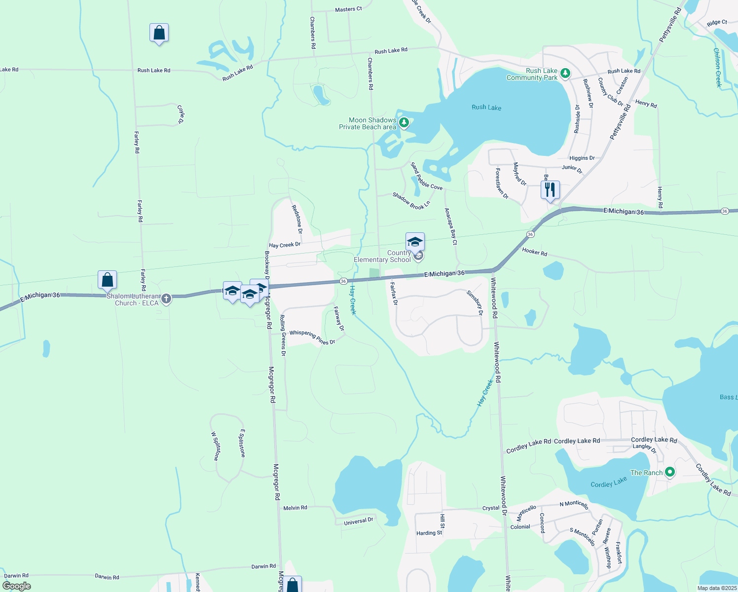 map of restaurants, bars, coffee shops, grocery stores, and more near 9636 Tree Top Ct in Pinckney