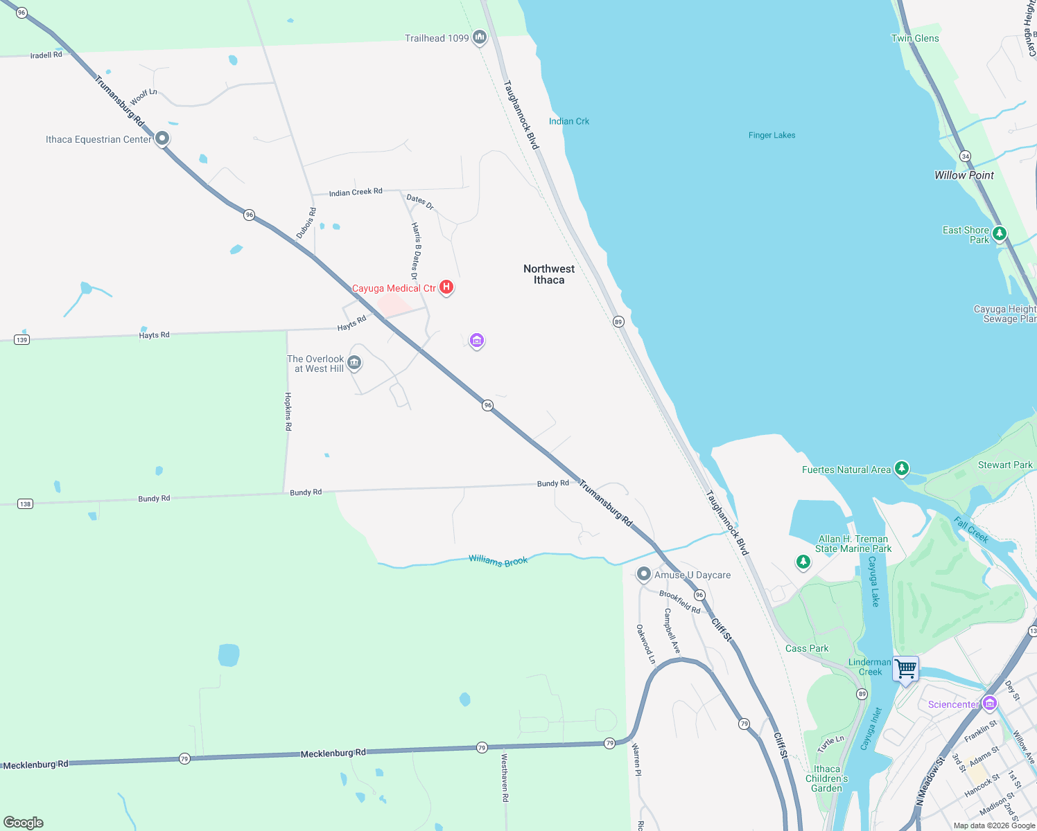 map of restaurants, bars, coffee shops, grocery stores, and more near 1235 Trumansburg Rd in Ithaca