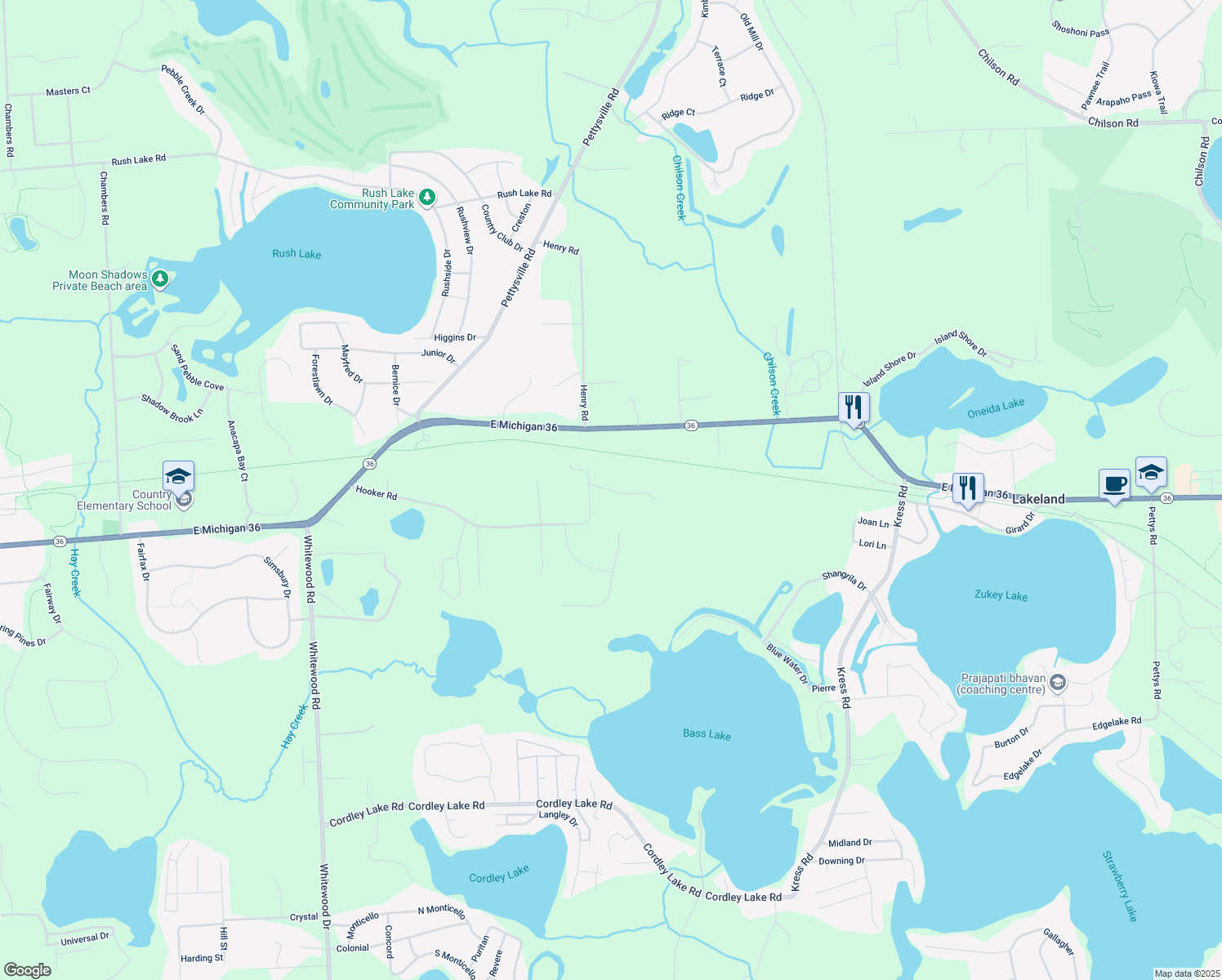 map of restaurants, bars, coffee shops, grocery stores, and more near 4237 Kinfolk Court in Pinckney