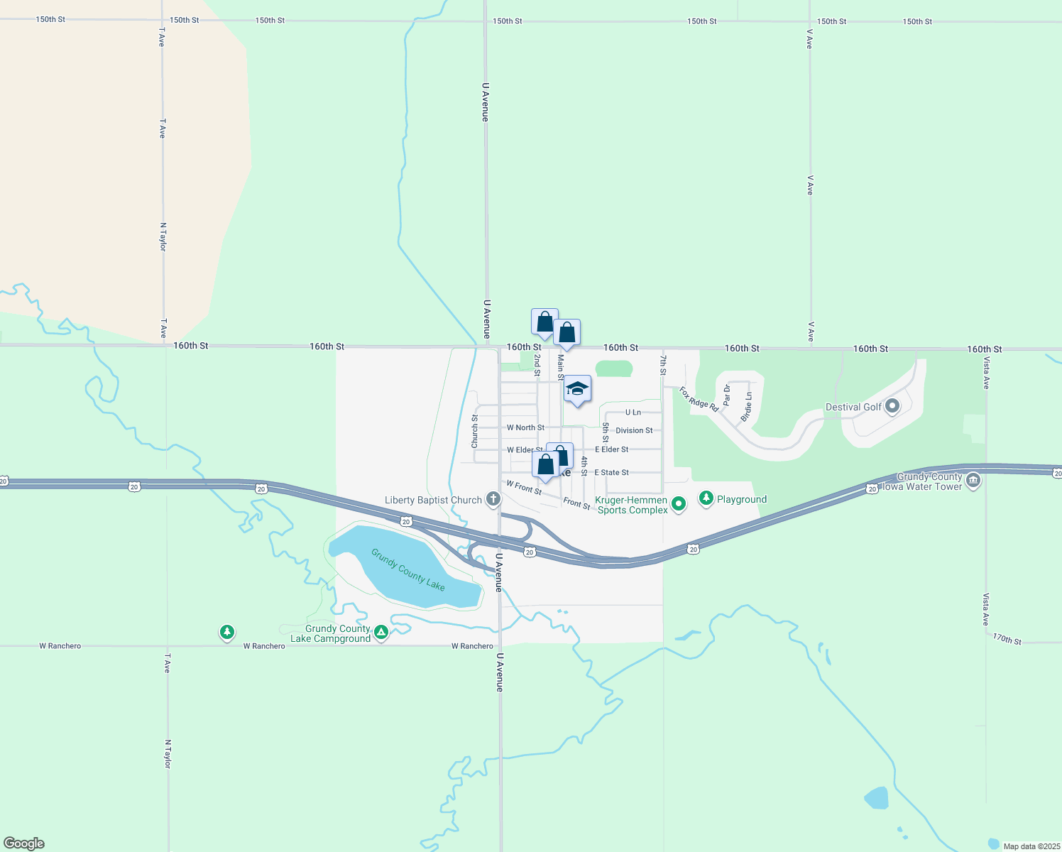 map of restaurants, bars, coffee shops, grocery stores, and more near N Avenue in Dike