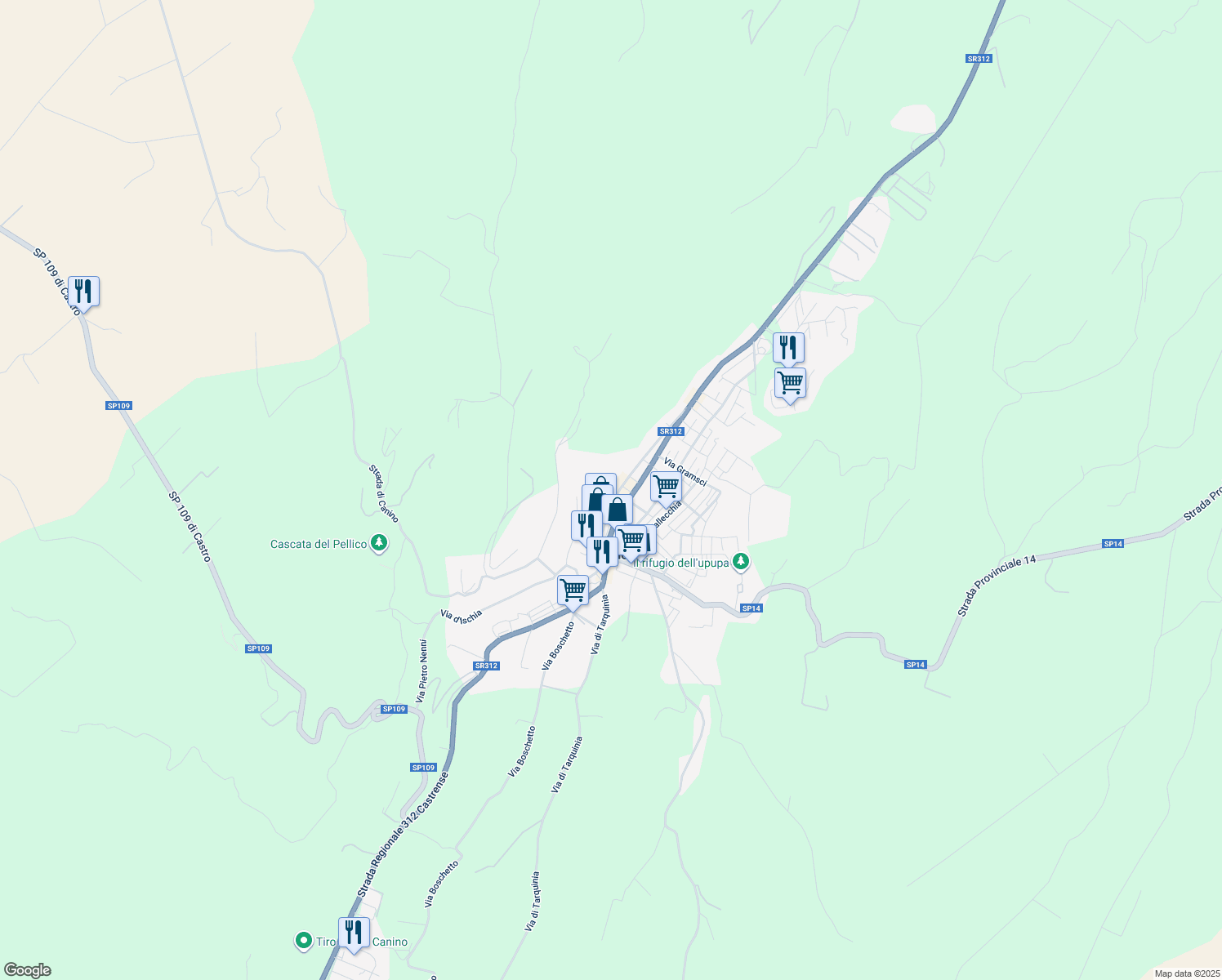 map of restaurants, bars, coffee shops, grocery stores, and more near 45 via legnano in Canino