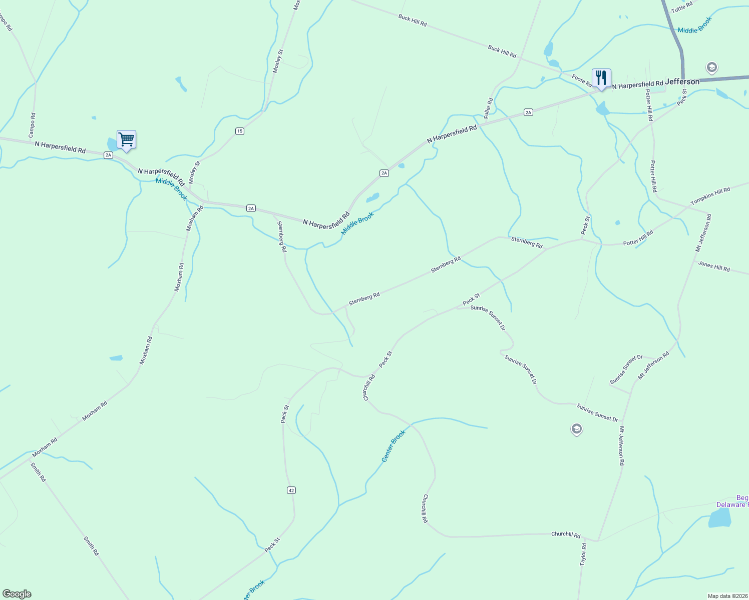 map of restaurants, bars, coffee shops, grocery stores, and more near 252 Sternberg Road in Jefferson