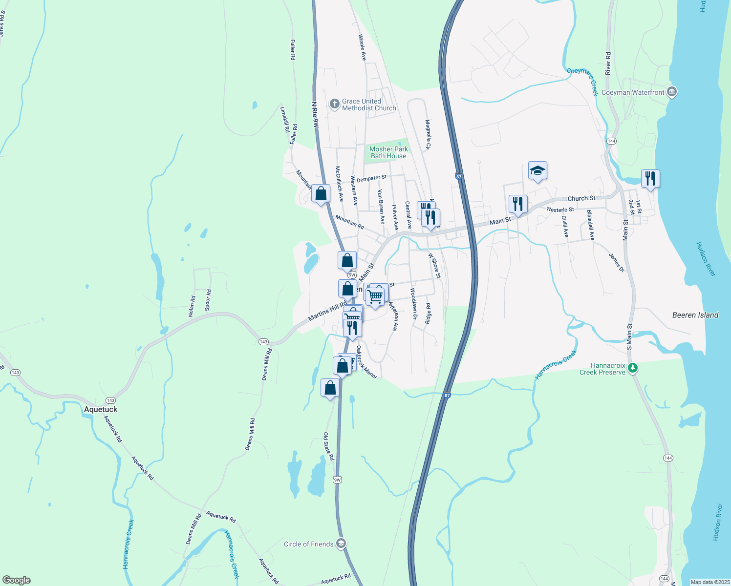 map of restaurants, bars, coffee shops, grocery stores, and more near 6 Wendell Street in Ravena