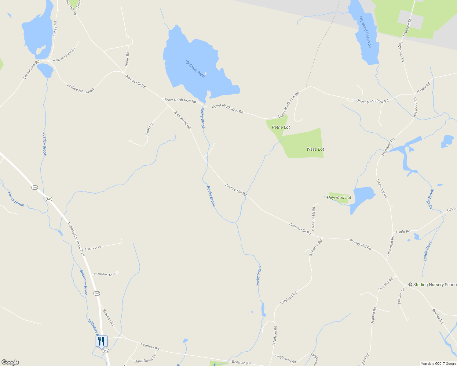 map of restaurants, bars, coffee shops, grocery stores, and more near 73 Justice Hill Road in Sterling