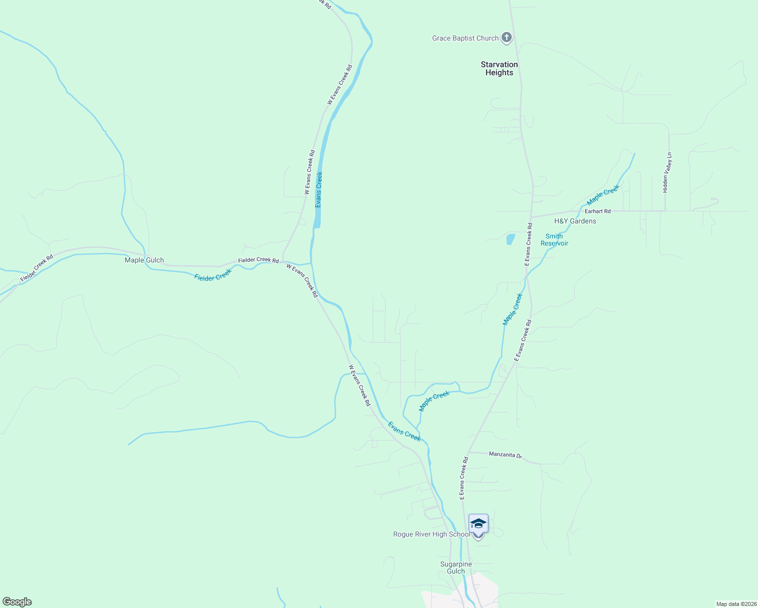 map of restaurants, bars, coffee shops, grocery stores, and more near 2583 East Evans Creek Road in Rogue River