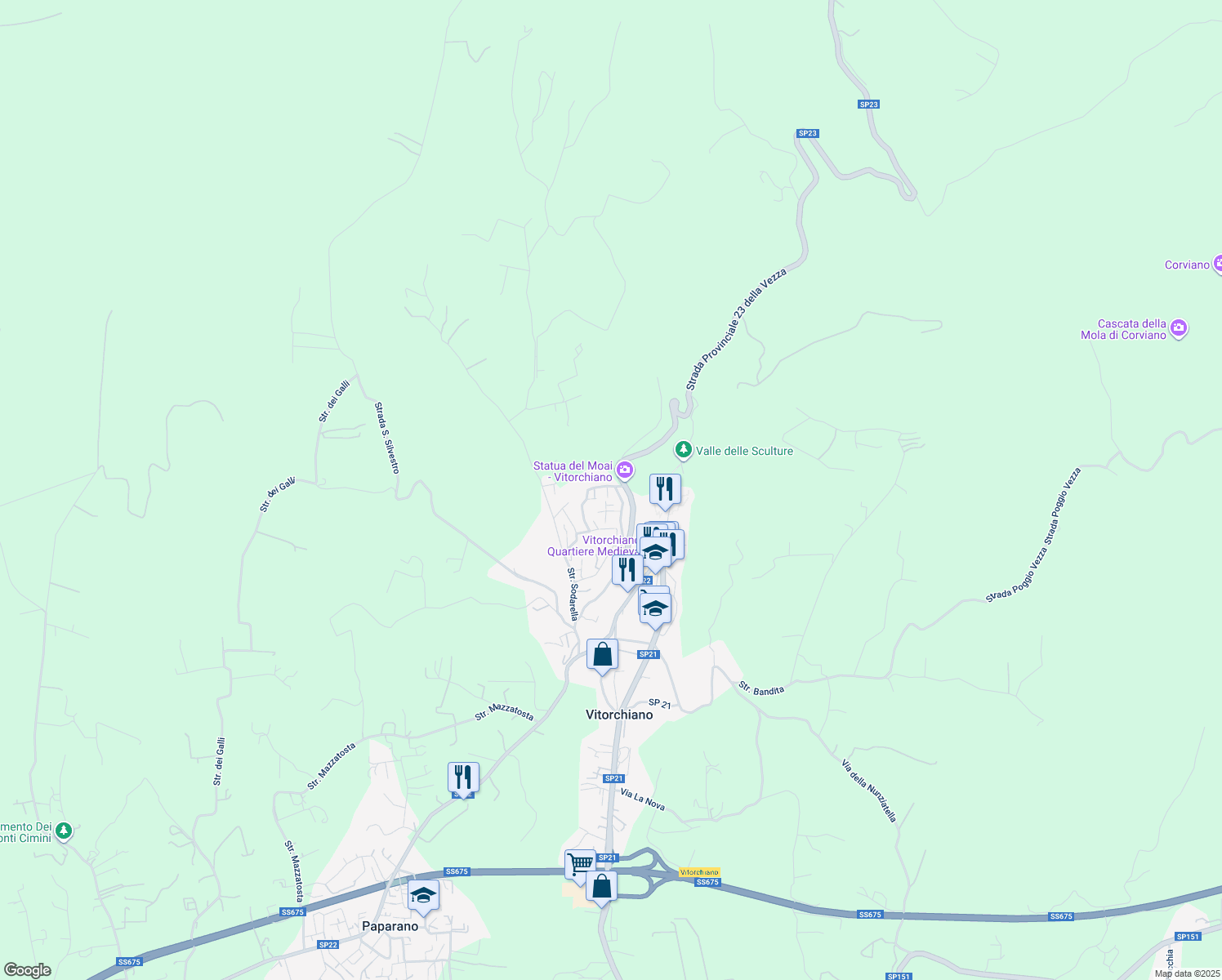 map of restaurants, bars, coffee shops, grocery stores, and more near 3 Via degli Ulivi in Vitorchiano