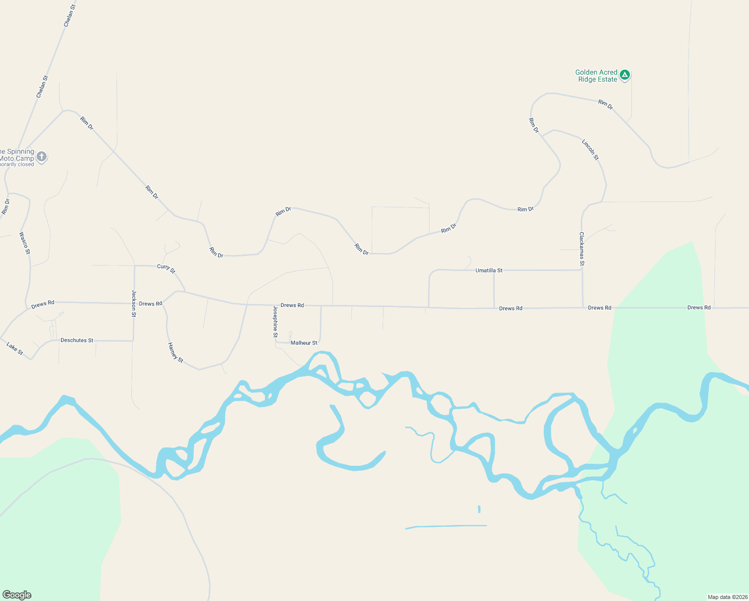 map of restaurants, bars, coffee shops, grocery stores, and more near 33927 Drews Road in Chiloquin