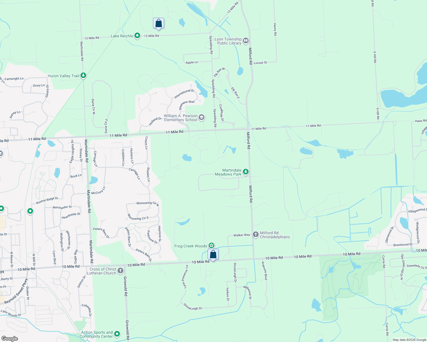 map of restaurants, bars, coffee shops, grocery stores, and more near 57598 Hidden Timbers Dr in South Lyon