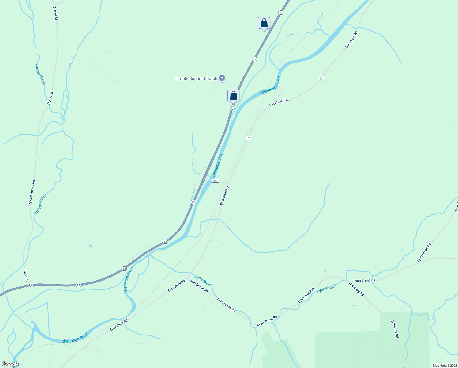 map of restaurants, bars, coffee shops, grocery stores, and more near 5298 East River Road in Norwich
