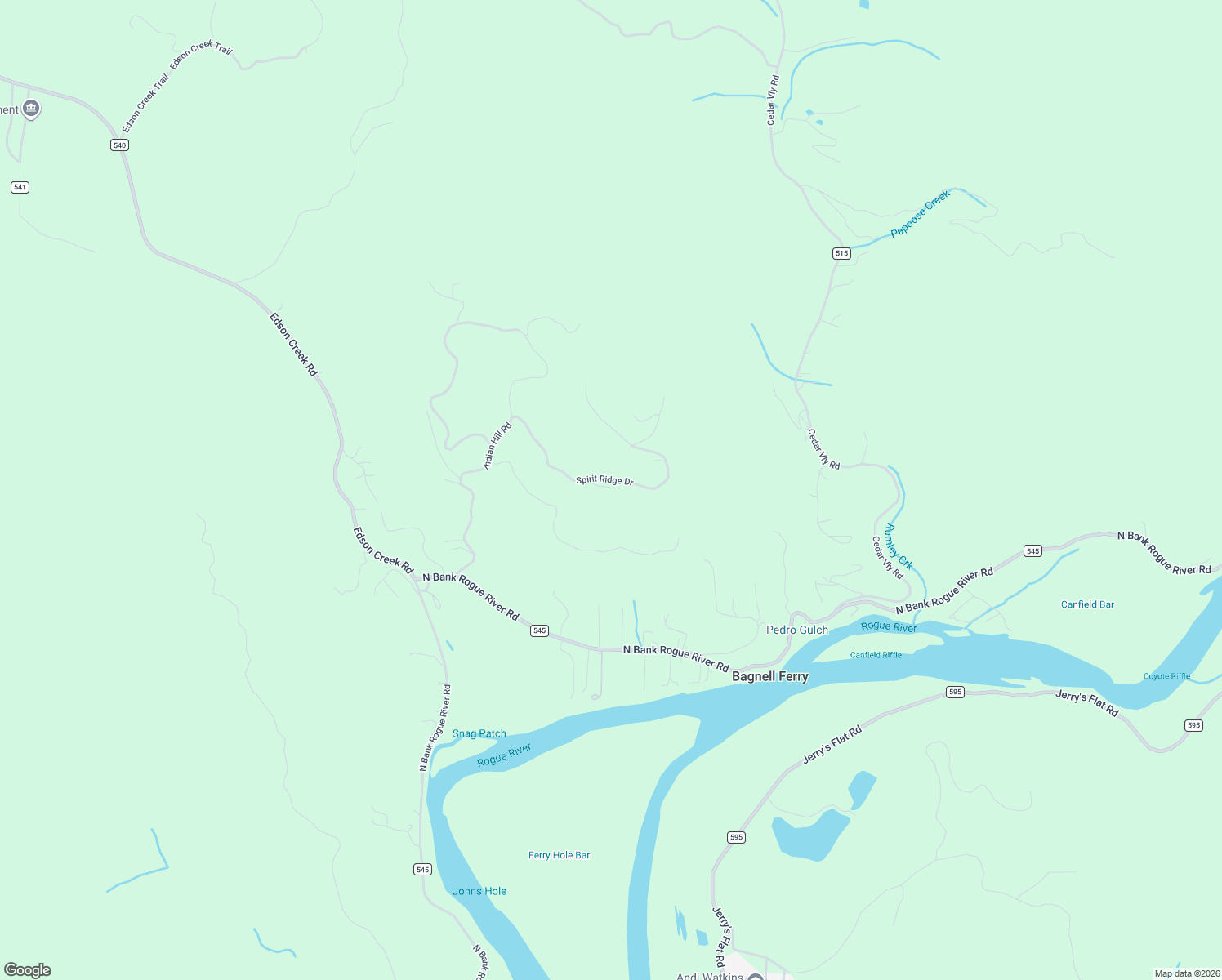 map of restaurants, bars, coffee shops, grocery stores, and more near Spirit Ridge Drive in Gold Beach
