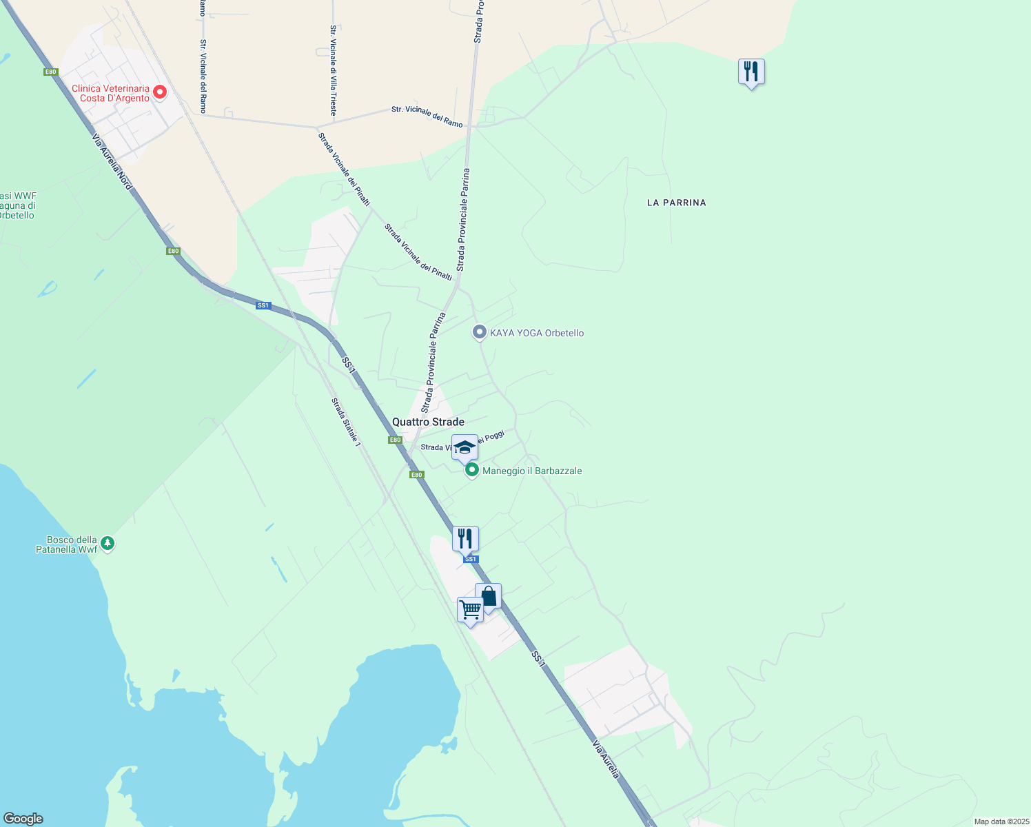 map of restaurants, bars, coffee shops, grocery stores, and more near 26 Strada dei Poggi in Provincia di Grosseto