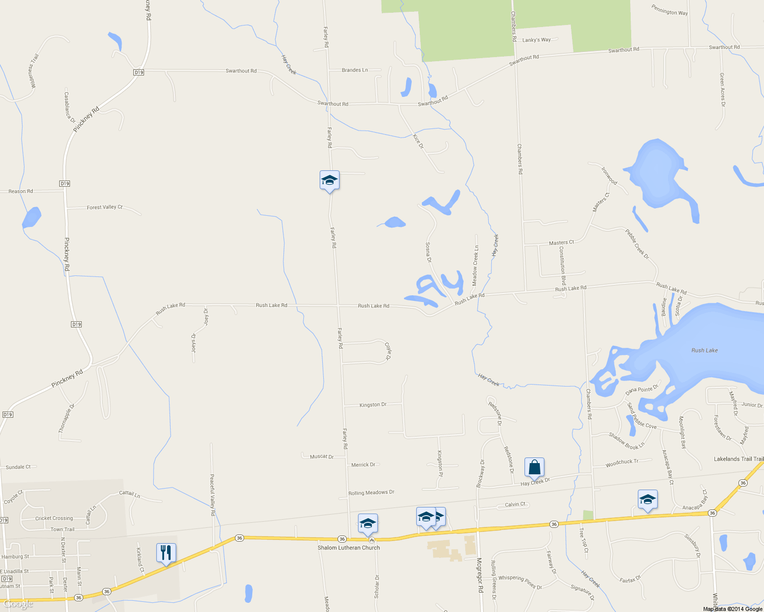 map of restaurants, bars, coffee shops, grocery stores, and more near 1910 Rush Lake Road in Pinckney