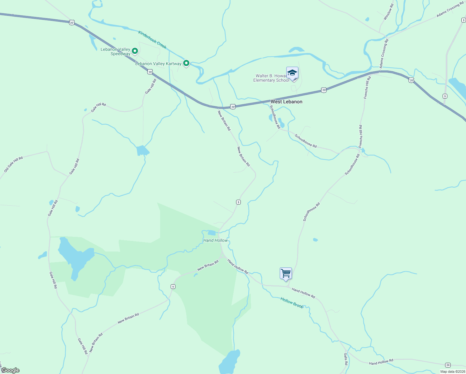 map of restaurants, bars, coffee shops, grocery stores, and more near New Britain Road in East Chatham