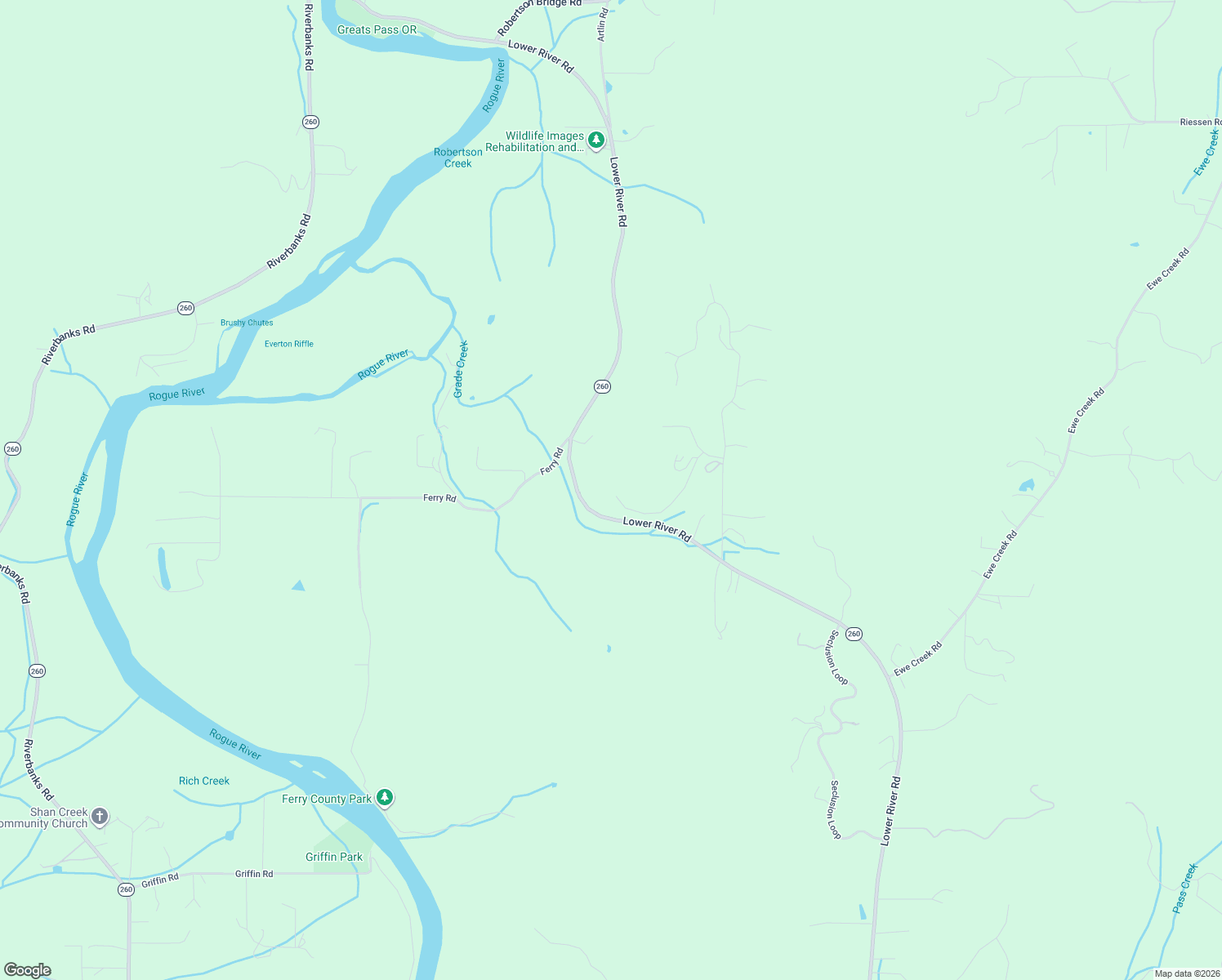 map of restaurants, bars, coffee shops, grocery stores, and more near 175 Shadow Lane in Grants Pass