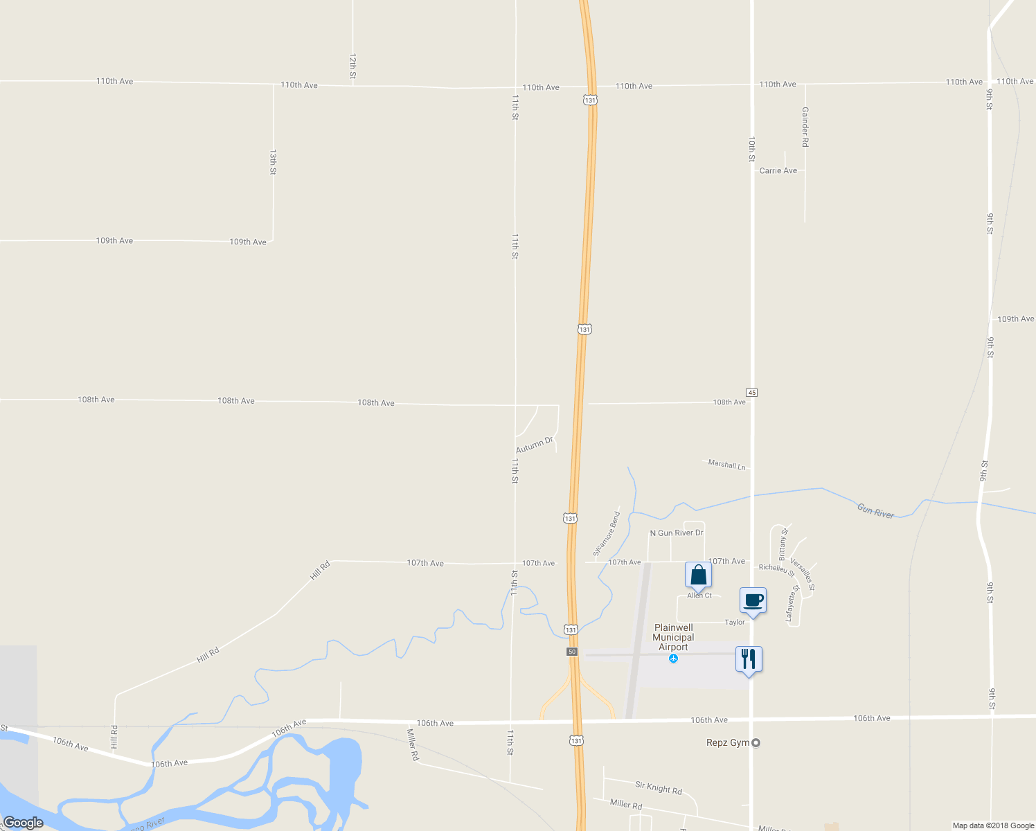 map of restaurants, bars, coffee shops, grocery stores, and more near 793 11th Street in Otsego