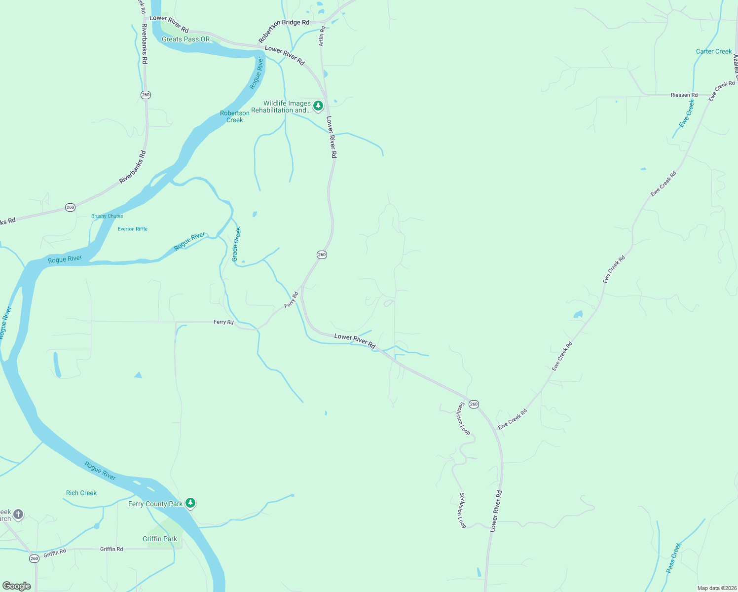 map of restaurants, bars, coffee shops, grocery stores, and more near 185 Shadow Lane in Grants Pass