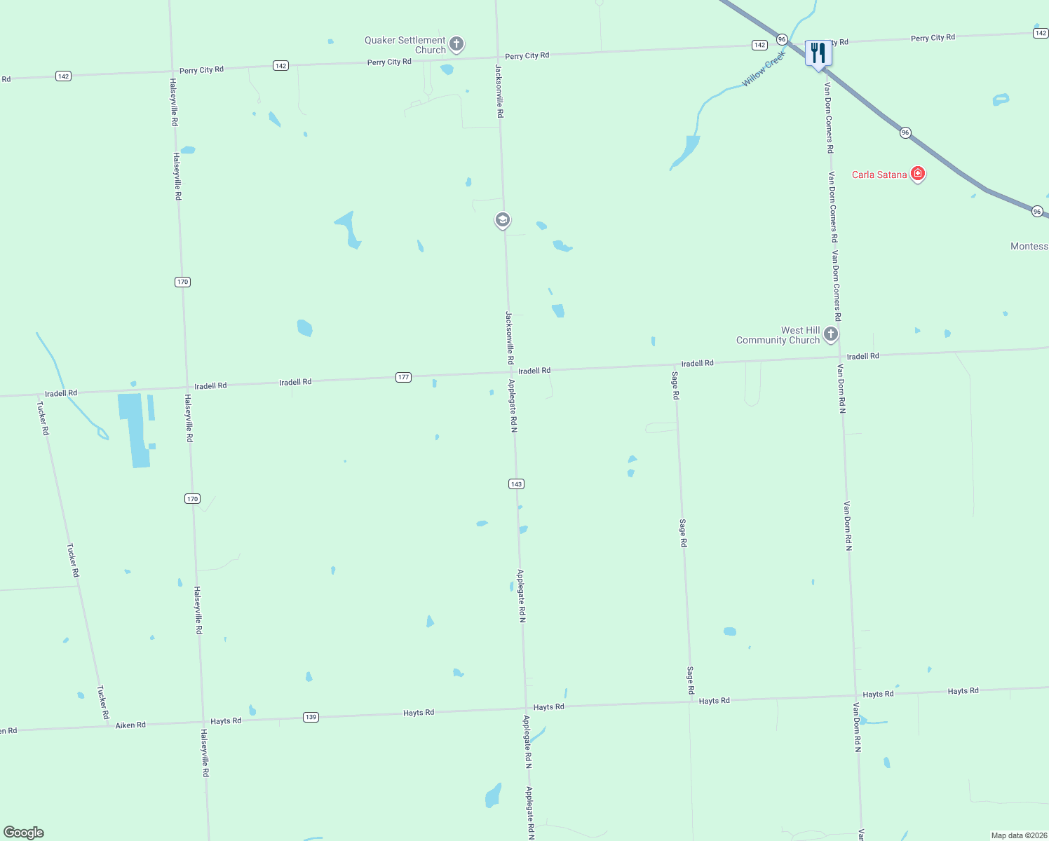 map of restaurants, bars, coffee shops, grocery stores, and more near 381 Applegate Road North in Ithaca