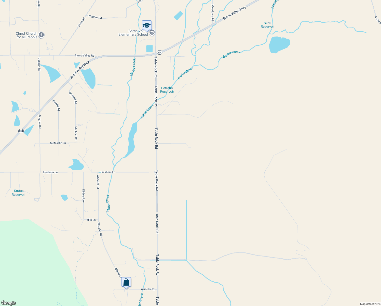 map of restaurants, bars, coffee shops, grocery stores, and more near 13290 Table Rock Road in Central Point