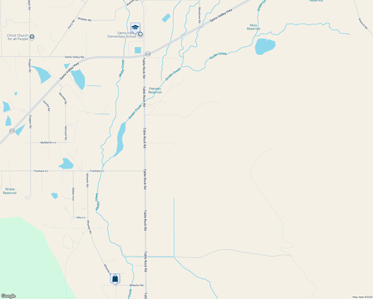 map of restaurants, bars, coffee shops, grocery stores, and more near 13290 Table Rock Road in Central Point