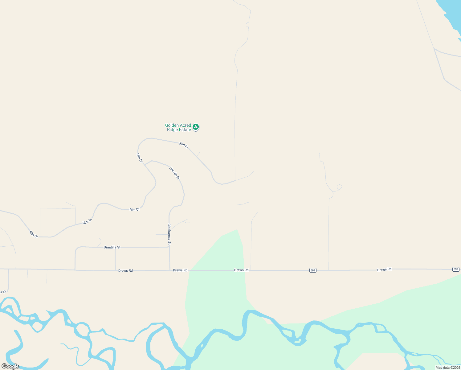 map of restaurants, bars, coffee shops, grocery stores, and more near Rim Drive in Sprague River