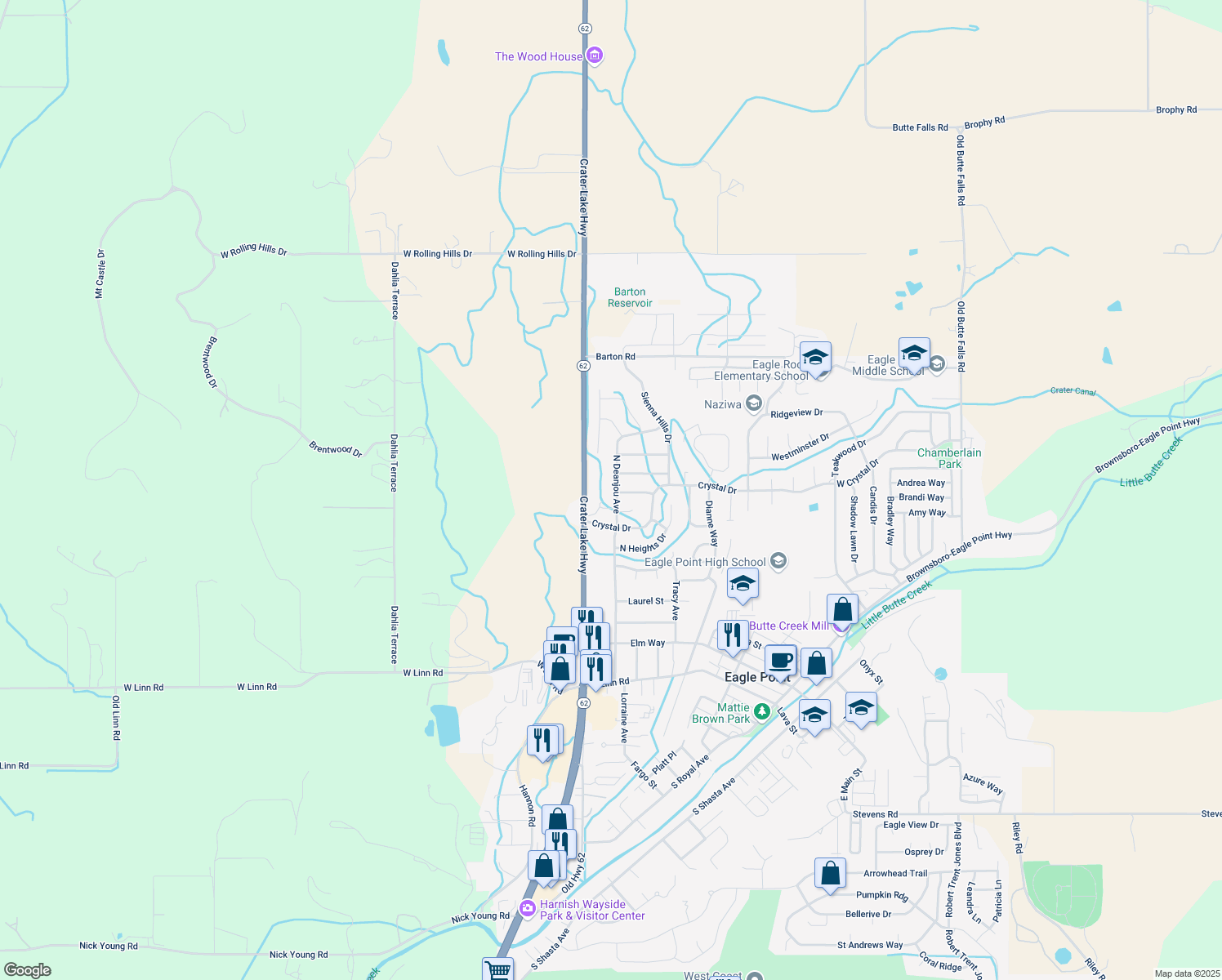 map of restaurants, bars, coffee shops, grocery stores, and more near 367 North Deanjou Avenue in Eagle Point