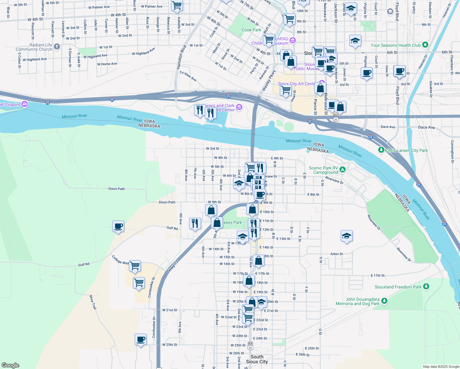 map of restaurants, bars, coffee shops, grocery stores, and more near 699 3rd Ave in South Sioux City
